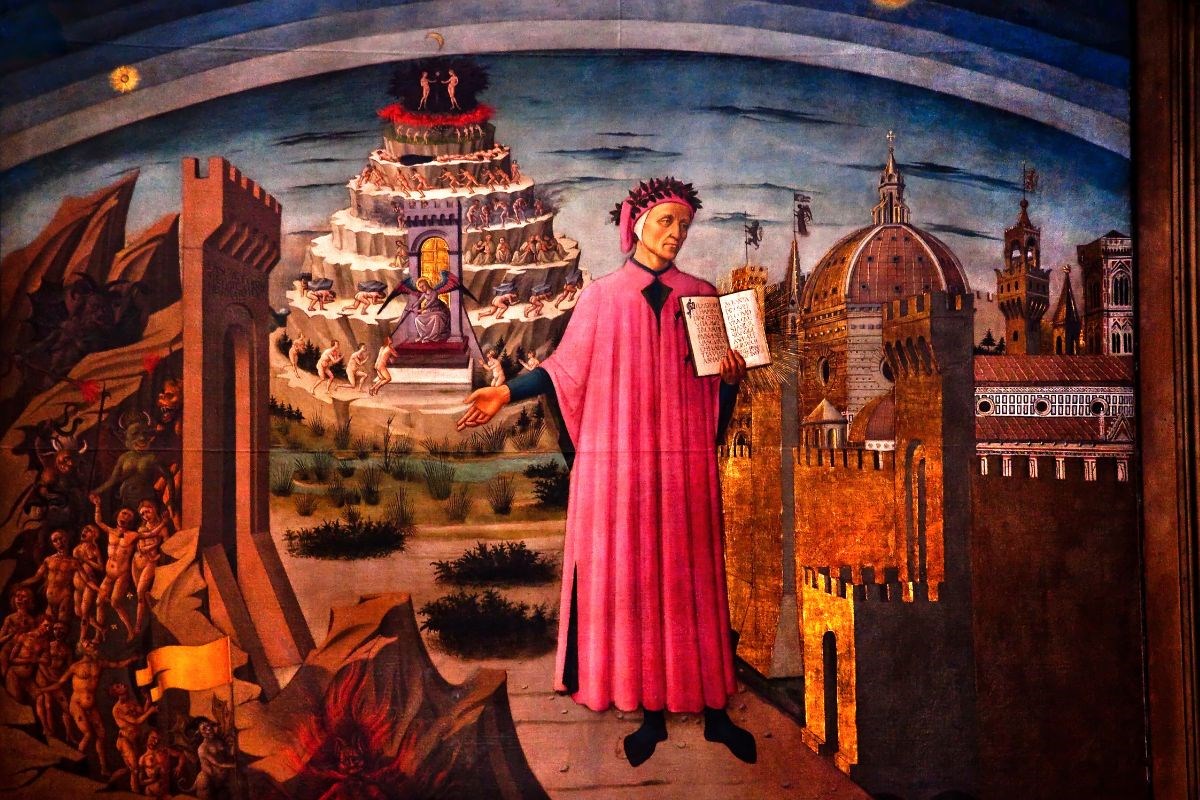 Italia - Dipinto Dante, Divina commedia- Firenze, Santa Maria Del Fiore - Domenico di Michelino (1465)